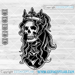 Queen Skull svg | Lady Death Clipart | Sugar Skull Cutfile | Halloween Shirt png | Goth Princess dxf | Horror Skeletal Head | Skeleton Face