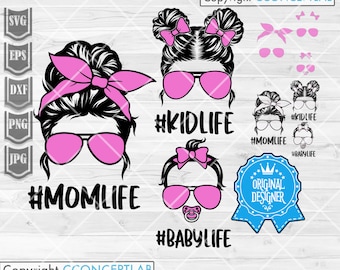 Mom Life Kid Life Svg || Mom Life svg || Mom life Cut files || Messy Bun mom Svg | Momlife svg | Mom life Kid Life Png | MomDaughter Svg