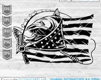 US Cat Fishing svg / Angler Dad Shirt png / Lake Angling Stencil / Fresh Water CatFish Cutfile / Outdoor River Camping Clipart / Fish Line