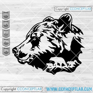 Scène d'ours svg | Clipart animal sauvage | Fichier de coupe Woodland | Pochoir d'extérieur | Chemise campeur png | Nounours Grizzly dxf | Papa chasseur sauvage