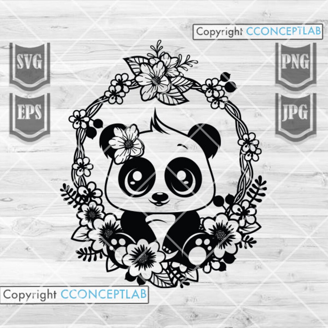Cute Floral Panda Svg | Panda Svg | Cute Animal Svg | Baby Panda Png ...