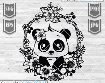 Cute Floral Panda svg | Panda svg | Cute Animal svg | Baby Panda png | Baby Animal png | Panda Clipart | Panda Cutfile | Cute Panda Cutfile