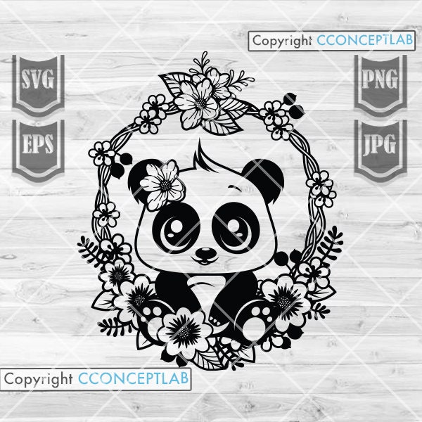 Cute Floral Panda Svg | Panda Svg | Cute Animal Svg | Baby Panda Png ...