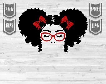 Afro Girl mit Brille svg | Schwarze Frau Clipart | Sexy African Lady Schablone | Süße KidLife Cutfile | Afro Shirt png | Kid Life Rotes Webband