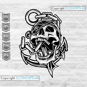 Pirate Skull svg | Black Ship Clipart | Kapitein van de Ship Cut File | Chained Anchor Hook dxf | Shipyard Crew Shirt png | Bon Voyage jpeg |