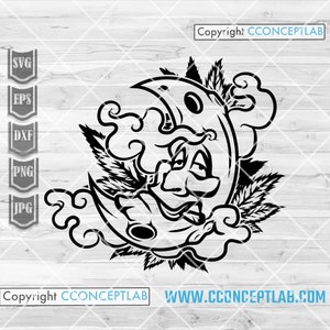 Moon Weed hoch svg | Rasta Clipart | 420 Shirt png | Cannabis Cutdatei | Marihuana dxf | Kush Life Schablone | Dope Stoner jpeg | Rauchender Gelenk