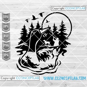Scène de chasse au canard svg | Hunter Dad Clipart | Waterfowl Cutfile | Pochoir de chasse à l’oie | Oies dxf | Outdoor Dad Shirt png | Camping View jpeg