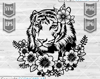 Floral Tiger svg | Floral Animal svg | Tiger Head svg | Tiger Clipart | Tiger Cutfile | Floral Tiger png | Wild Tiger svg | Animal Lover svg