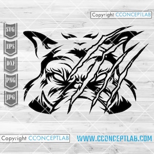 Boar Scratch svg / Wild Forest Pig Clipart / Big Claws Stencil / Zoo Crew Shirt png / Idea regalo Safari Keeper / Angry Animal dxf / Zookeeper