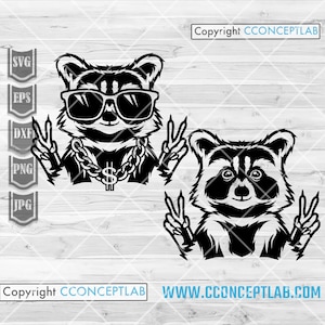 Butin de raton laveur svg | Clipart animal de fête mignon | Pochoir chat poubelle hippie | Coupe-file hipster | Chemise Gangster Rave png | Safari et zoo Crew dxf