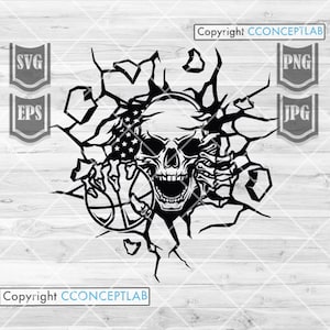 Smashing Wall Skull Basketball svg | Basketball svg | Smashing Wall svg | Skull svg | Basketball Clipart | Basketball Instant Download