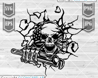 US Plumber Skull Smash Wall svg | Plumber Skull svg | Plumber Dad svg | Plumber Clipart | Plumber png | Plumber Cutfile | US Pipe Fitter svg
