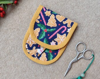 Christmas Scissors Case - Gingerbread Scissors pouch - Embroidery Scissors case -Sewing Supply organizer -Needlework case- scissors holder