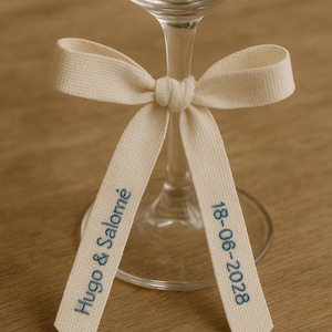 Personalisiertes besticktes Baumwollband für Weinglas, Hochzeit, Tischkarte, elegante Tischdekoration