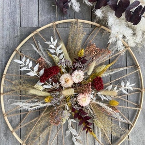 Pastel tones: extraordinary autumn decoration, bamboo ring with dried flowers, wall decoration, diameter 26 - 40 cm, spring decoration,