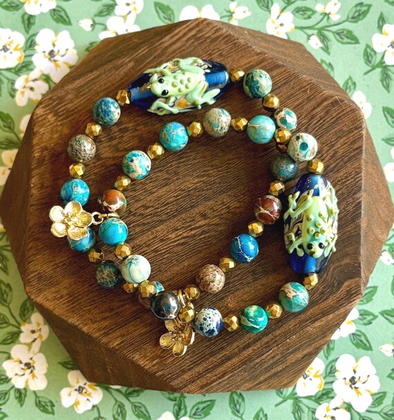 Gemstone Bracelet - Hematite / Sea Sediment Imperial Jasper Crystal Healing Bracelets, Enchanted Pond Light