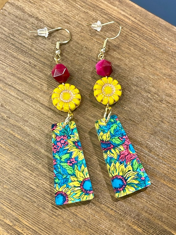 Gemstone Earrings - Tigers Eye Crystal Healing, Sunflower Jewelry
