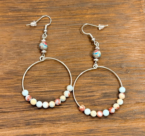 Gemstone Earrings - Hematite / Sea Sediment Jasper Crystal Healing, Earth and Sea