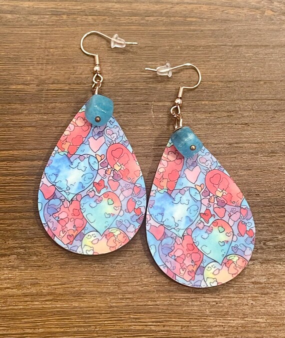 Gemstone Earrings - Tourmaline Crystal Healing, Valentine's Day Abstract Heart Earrings