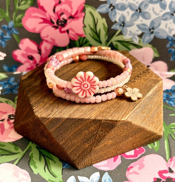 Gemstone Bracelet - Rose Gold Hematite Crystal Healing, Summer Lovin Sakura Kiss