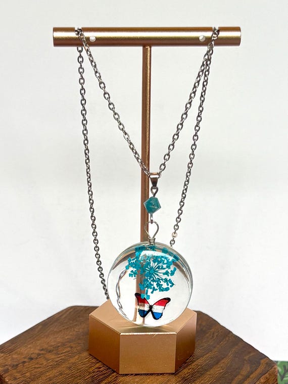 Wings of Clarity Butterfly Pendant - Apatite Crystal Necklace with Stainless Steel Chain - Nature - Inspired Resin Jewelry