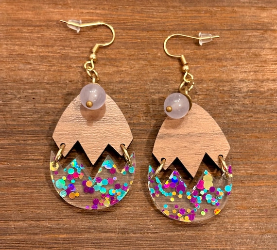 Gemstone Earrings - Jade Crystal Healing, Glitter Easter Eggs