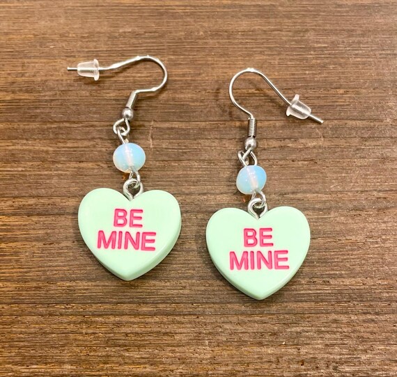 Gemstone Earrings - Opalite Crystal Healing, Candy Heart Charms