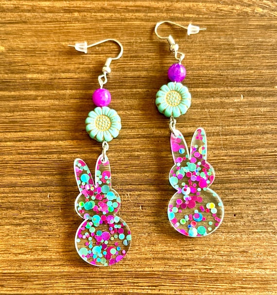 Gemstone Earrings - Sugilite Quartz Crystal Healing, Bunny Party