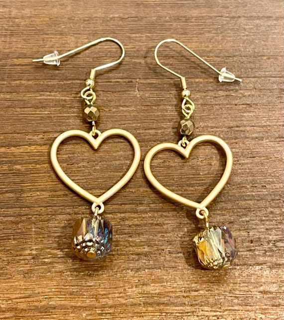 Gemstone Earrings - Hematite Crystal Healing, Open Heart Glam