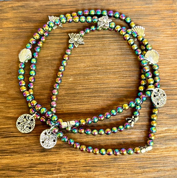 Mermaid’s Path Titanium Rainbow Hematite Anklet