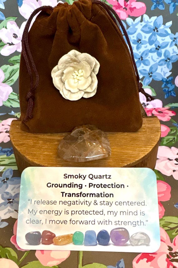 Smoky Quartz Heart Crystal Bag – Grounding & Protection