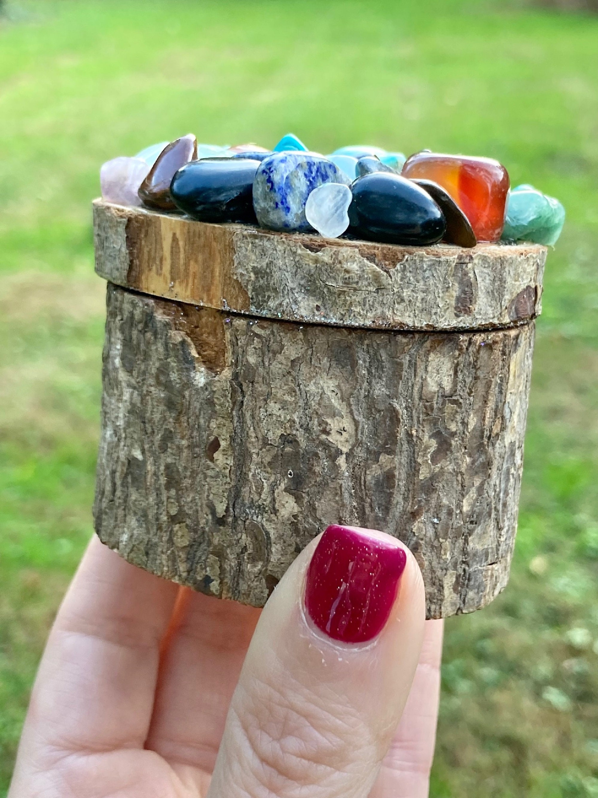 Multi Gemstones and Natural Wood Gem Box