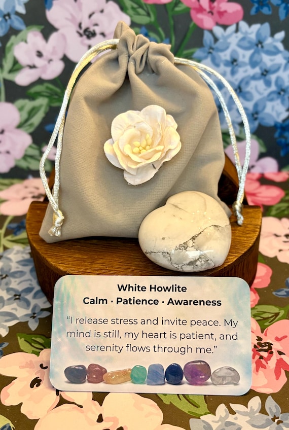 White Howlite Heart Crystal • Calm, Patience & Awareness