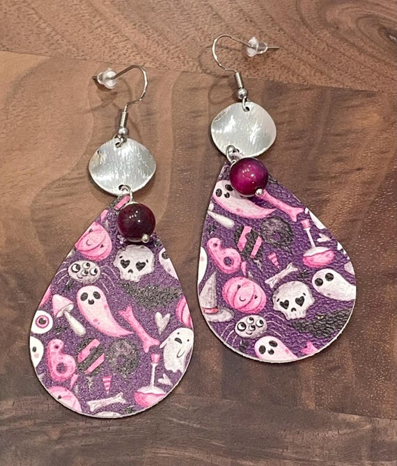 Gemstone Earrings - Purple Tigers Eye Crystal Healing, Halloween Earrings