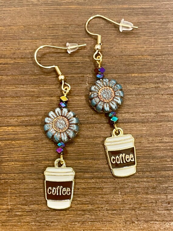 Gemstone Earrings - Titanium Rainbow Hematite Crystal Healing, Coffee Lover, Sunflower Jewelry