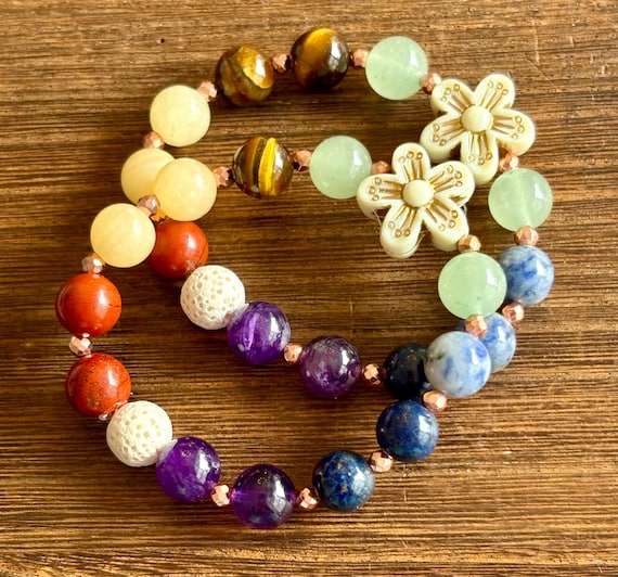 Kid’s Essential Oil Diffuser / Gemstone Bracelet - Hematite/ Lava Stone / Seven Chakra Gemstones Crystal Healing, Little Chakra Healer