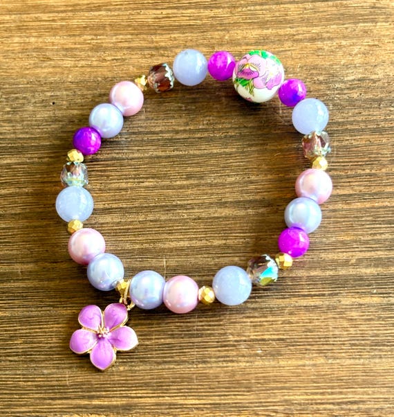 Gemstone Bracelet - Hematite / Lepidolite / Sugilite Quartz Crystal Healing, Purple Pansy Passion