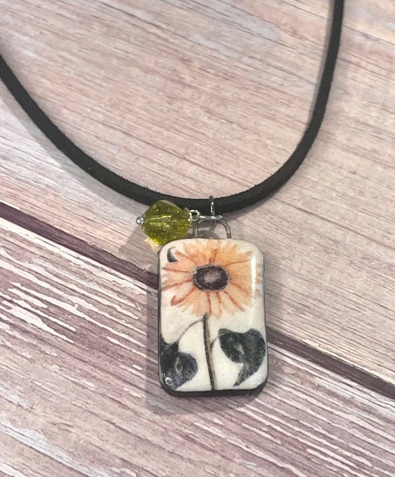 Gemstone Pendant Necklace - Peridot Crystal Healing Jewelry, Sunflower