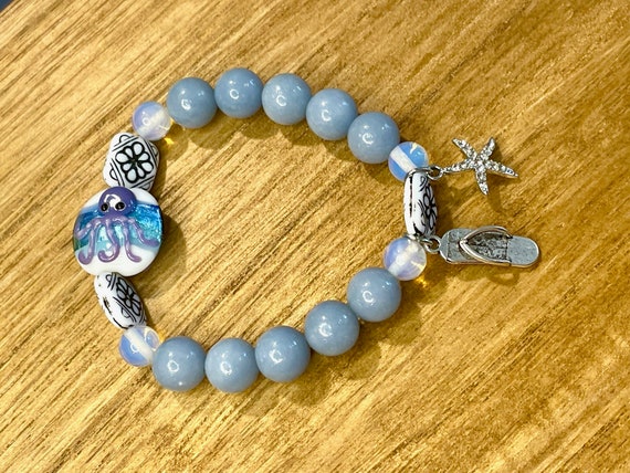 Gemstone Bracelet - Angelite Crystal Healing Jewelry, Jersey Shore Collection