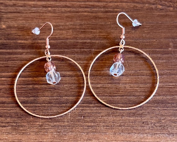 Gemstone Earrings - Clear Quartz  Crystal Healing, Rose Gold Beauty Hoops