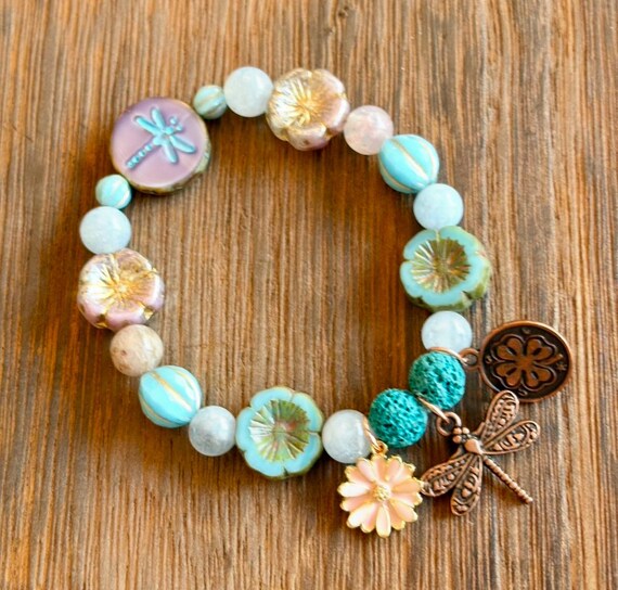 Essential Oil Diffuser / Gemstone Bracelet - Amazonite / Lava Stone Crystal Healing, Ethereal Garden Goddess