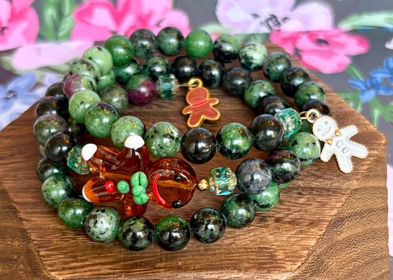 Enchanted Gingerbread Kisses Wrap Bracelet – Ruby Zoisite & Hematite Gemstone Coil Bracelet | Holiday Kissed Collection