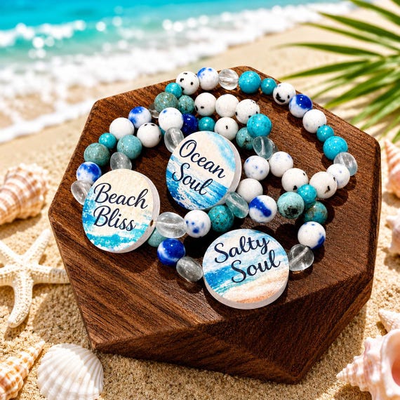 Jersey Shore Gemstone Bracelets • Salty Soul Beach Bliss Ocean Soul • Coastal Boho Jewelry