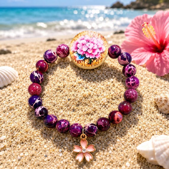 Purple Sea Sediment Jasper Bracelet • Handmade Floral Gemstone Jewelry