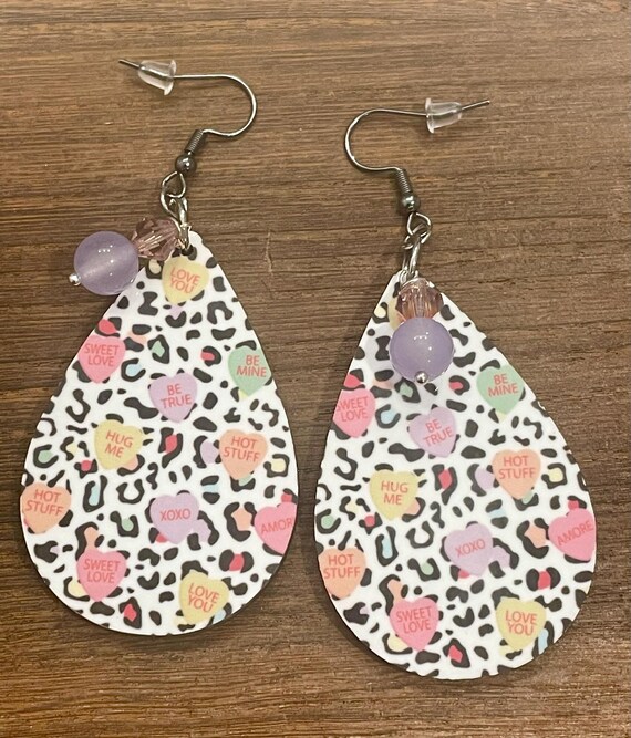 Gemstone Earrings - Jade Crystal Healing, Candy Heart Earrings, Valentine's Day