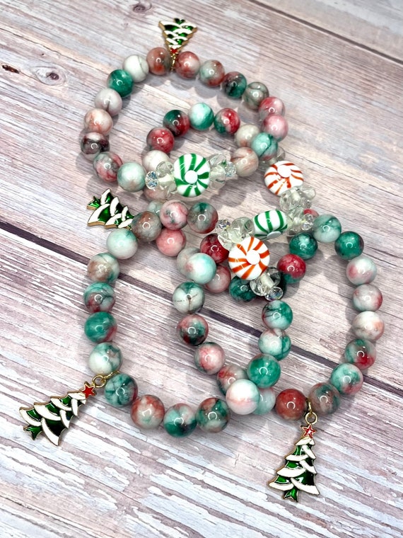 Gemstone Bracelet - Jade Crystal Healing, Holiday Jewelry, Christmas Candy