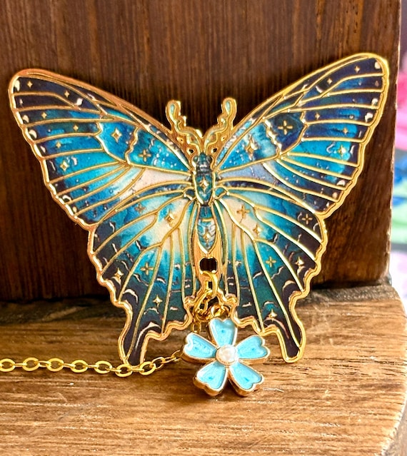 Wings of the Tides Butterfly Bookmark – Sea Sediment Jasper, Turquoise Crystal & Floral Charms – 5.5” Ocean-Inspired Metal Bookmark