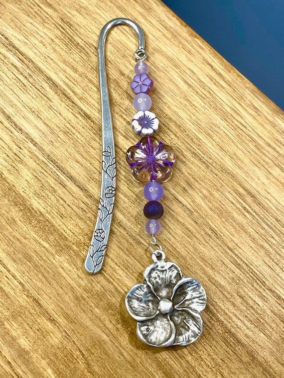 Crystal Healing Boho Bookmark / Purple Flowers, Reiki Healing