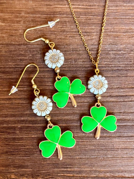 Gemstone Necklace / Earrings - Gold Hematite Crystal Healing, Call Me Lucky Jewelry, Kelly Green