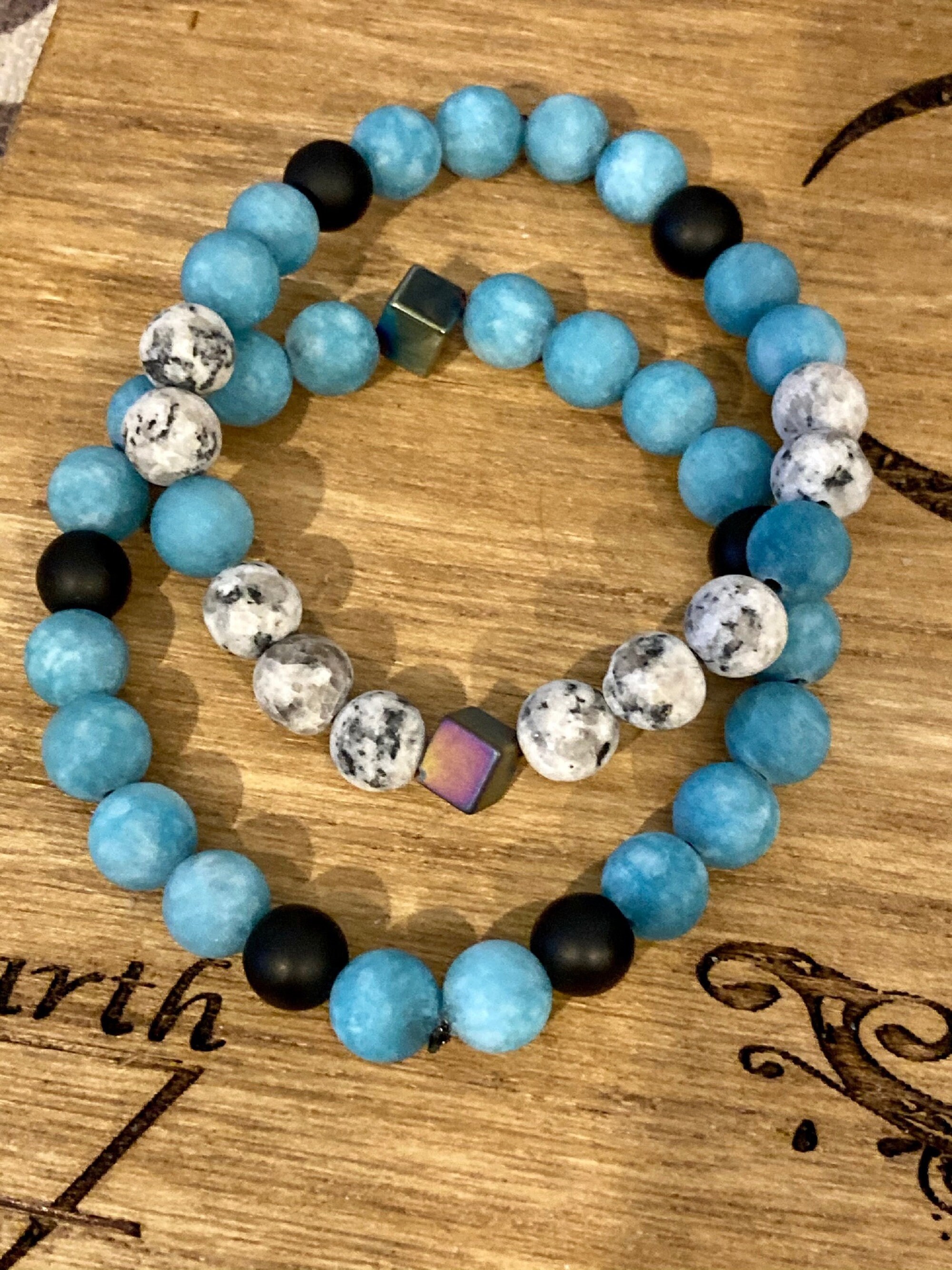 Gemstone Bracelet Gray Spotted Jasper / Apatite/Jade / Onyx